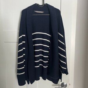 Athleta Striped Peaceful Wrap Chunky Cardigan Sweater Navy/Dove, size S